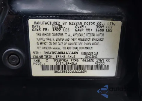 2006 Nissan Sentra 1.8S из США, поврежденный, VIN 3N1CB51D06L611604
